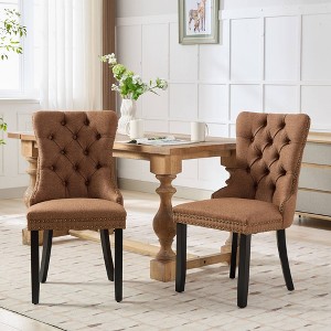 NicBex High-End Solid Wood Linen Tufted Dining Chairs Set of 2 with Nailhead Trim,Flax Upholstered Kitchen Chairs,Living Room Chairs - 1 of 4