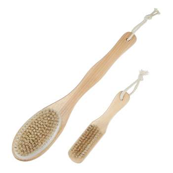 Unique Bargains Dry Brushing Body Brush Set Dual Sided Long Handle Back Scrubber for Wet Dry Brown