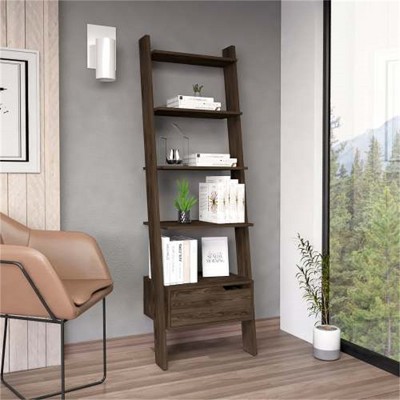 YONWAY Ladder Bookcase, One Drawer, Five Open Shelves, Modern Style Book Shelf for Books for Living Room, Home, Office