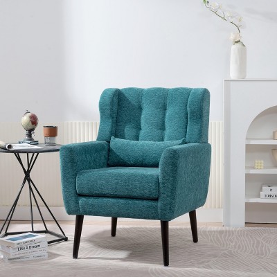 Modern Accent Chair Upholstered Foam Filled Living Room Chairs Comfy Reading Chair Mid Century Modern Chair  (Teal)