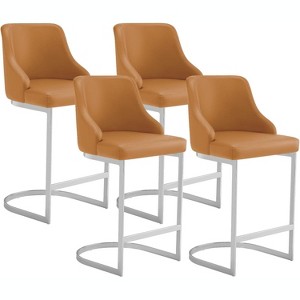Bekrvio Bar Stools Set of 4, 26” Counter Height with Back - Upholstered PU Leather/Velvet  Steel U-Shaped Base for Kitchen Counter Island - 1 of 4