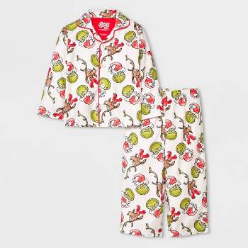 Toddler Dr. Seuss Grinch Christmas Coat Pajama Set - Cream