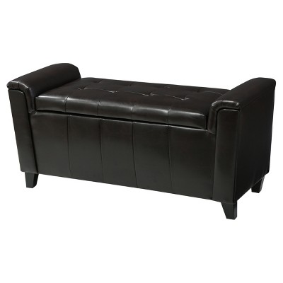 Alden Tufted Faux Leather Armed Storage Ottoman Bench Brown Christopher Knight Home Target