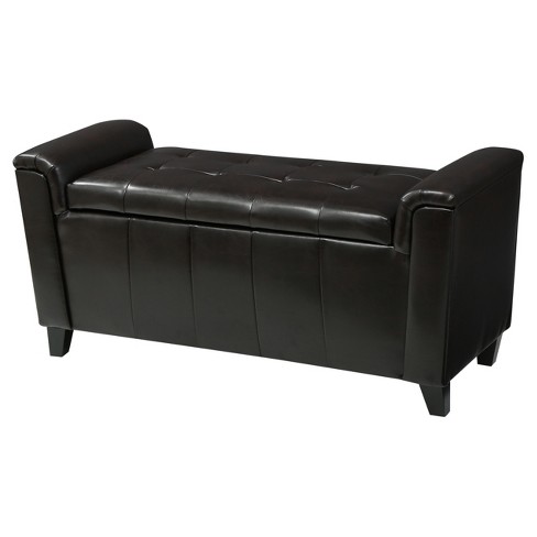 Leather armed storage deals bench