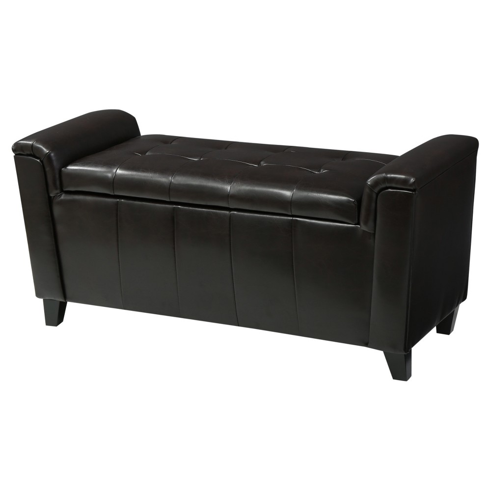 Photos - Pouffe / Bench Alden Tufted Faux Leather Armed Storage Ottoman Bench - Brown - Christophe
