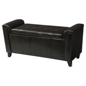Alden Tufted Faux Leather Armed Storage Ottoman Bench - Brown - Christopher Knight Home