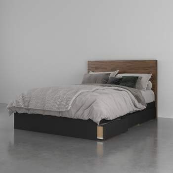 Sequoia 3 Drawer Storage Bed with Headboard Walnut/Black - Nexera