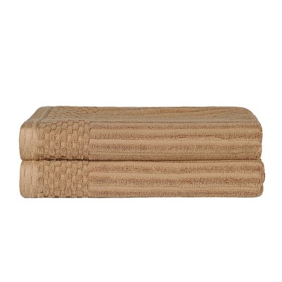 Plush Cotton Ribbed Checkered Border Bath Towel Set