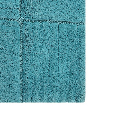 Aqua Cotton Checker Board Non-Slip Bath Rug 24 x 40