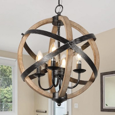 4-Light Modern Chandeliers,Height Adjustable Chandelier Light Fixtures,Wood Chandelier,Ceiling Light Fixture -The Pop Home