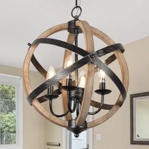 4-Light Modern Chandeliers,Height Adjustable Chandelier Light Fixtures,Wood Chandelier,Ceiling Lights Light Fixtures -The Pop Home - 1 of 4
