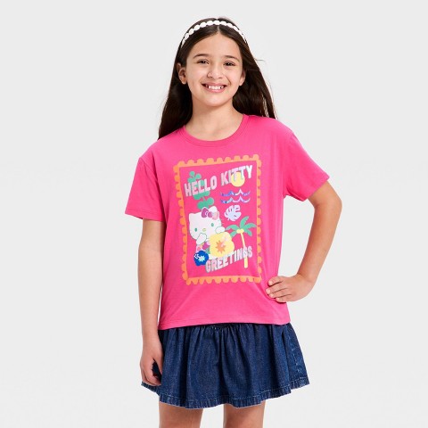 Hello Kitty Girls' Hello Kitty Short Sleeve Graphic Jersey T-Shirt - Fuchsia S