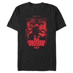 Mens Stranger Things All Creatures Welcome Poster T Shirt - 1 of 4
