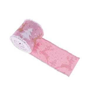 Unique Bargains Gift Wrap Ribbons Polyester Pink White 78.74"x2.56" 1 Pc - 1 of 4