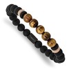 Chisel Stainless Steel Brushed Black IP-plated 8mm Black Agate and Tiger's Eye Beaded Stretch Bracelet - 2 of 4