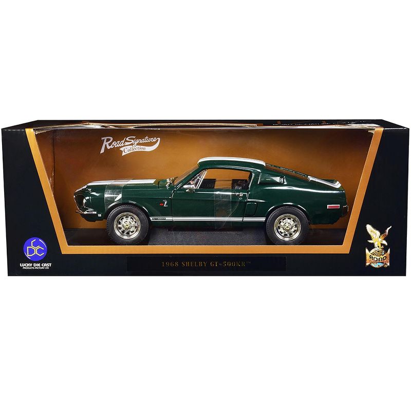1968 Shelby GT500 KR Dark Green with White Stripes 1/18 Diecast Car Model by Road Signature, 1 of 4