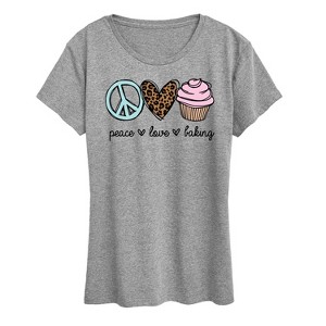 Women's - Instant Message - Peace Love Baking Short Sleeve Graphic T-Shirt - 1 of 4