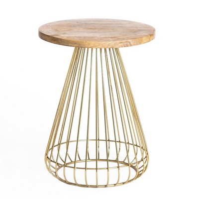 MH London Melody  20" Solid Wood and Gold Metal End Table with Round Top