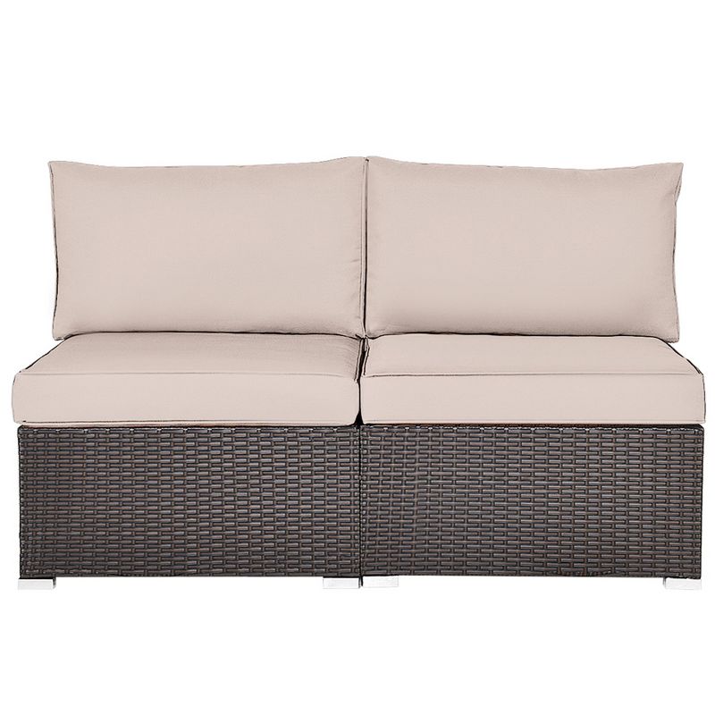 Tangkula 2-Piece Outdoor Wicker Rattan Sectional Armless Sofa Chair with Cushions, 3 of 6