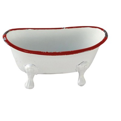 Red Distressed Rim White Enamel Bathtub Soap Dish - Foreside Home & Garden