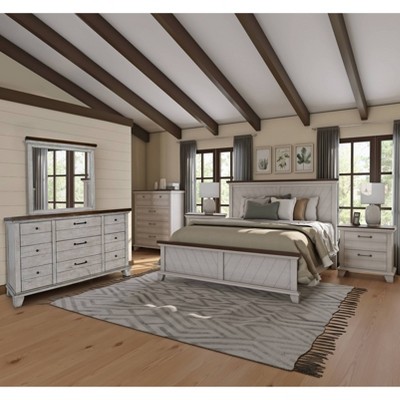 Rustic Ivory Farmhouse 2-Drawer Nightstand with Honey Accents