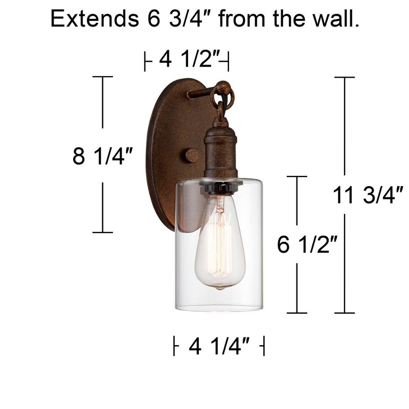 Franklin Iron Works Cloverly Rustic Wall Light Sconces Set of 2 Bronze Hardwire 4 1/2" Fixture LED Clear Glass for Bedroom Bathroom Vanity Reading, 4 of 9