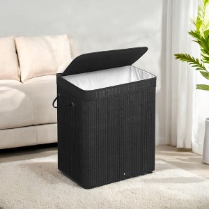 26.4-Gals Laundry Hamper Basket Bamboo Laundry Basket with Lid Removable Machine Washable Laundry Basket, with Handles Ink Black - 1 of 4