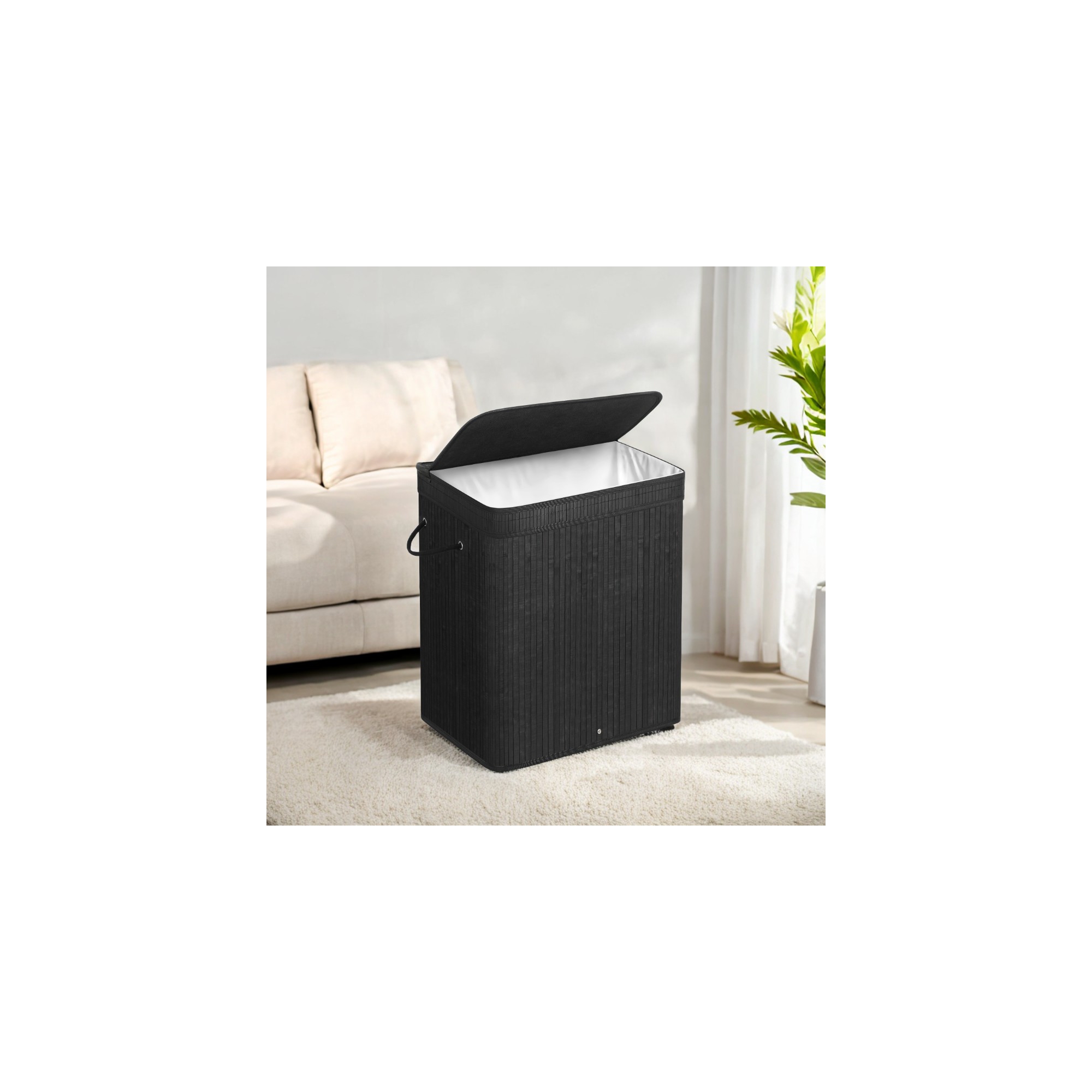 26.4-Gals Laundry Hamper Basket Bamboo Laundry Basket with Lid Removable Machine Washable Laundry Basket, with Handles Ink Black