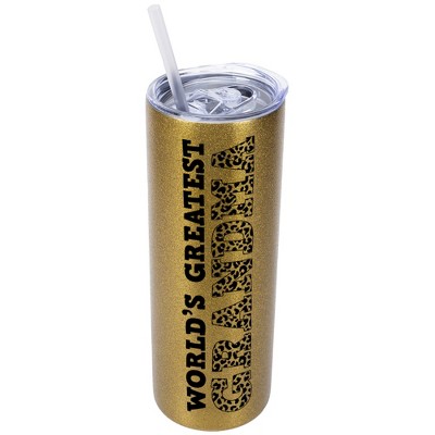 Elanze Designs Leopard Pattern Vegas Gold 20 Ounce Double Wall Stainless Steel Glitter Travel Tumbler With Sliding Lid And Straw, World's Greatest