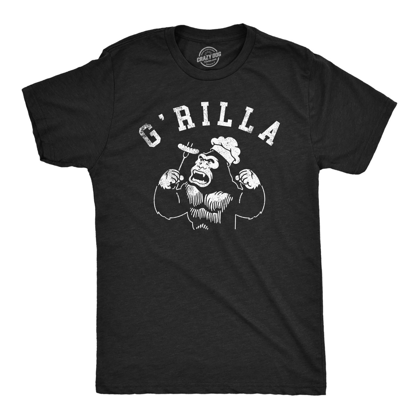Мужская футболка Crazy Dog T-Shirts, Inc. Funny T Shirts Grilla Sarcastic Gorilla Graphic Novelty Cooking Tee for Men, цвет: Чёрный — фото 1