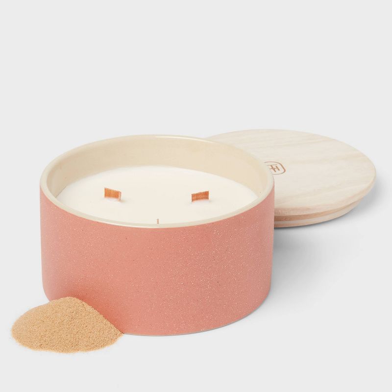 3-Wick Matte Textured 16oz Ceramic Candle with Wooden Wick Red Sand Shores - Threshold&#8482;, 4 of 5