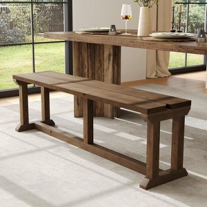 Lantine Solid Wood Dining Bench, 59" Farmhouse Entryway Bench Kitchen Table Seat for Dining Room, Living Room, Hallway, Easy to Assemble - 1 of 4