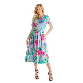 Womens Floral Pattern Short Sleeves Knee-length Faux Wrap Dress ...