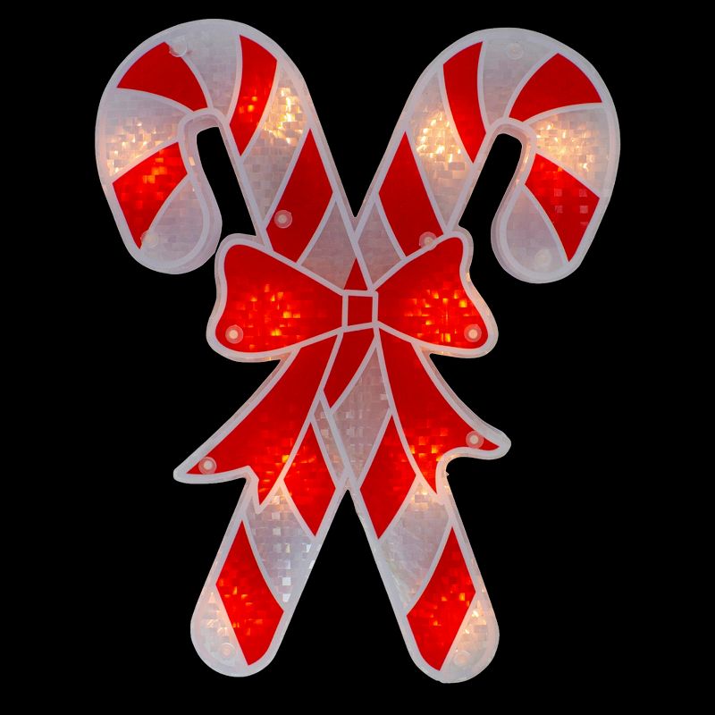 Northlight 12" Lighted Red and White Holographic Candy Cane Christmas Window Silhouette Decor, 2 of 4