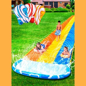 Joyfy 22.5ft Extra Large Triple Lane Water Slides, Summer Lawn Waterslides Toy with Build in Sprinkler for Kids Adults - 1 of 4