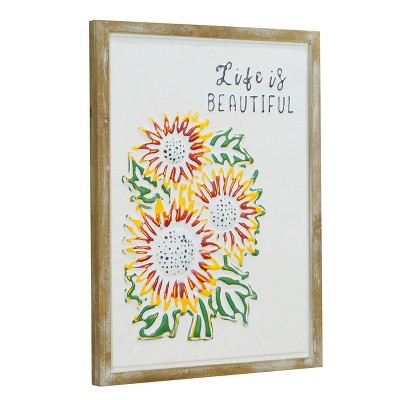 VIP Metal 21.5 in. Yellow Life is Beautiful Flowers Sign