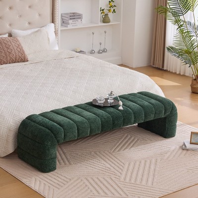 BDELITE Modern Upholstered Armless Bed Bench, Chenille Ottoman Foot Stool for Living Room and Bedroom