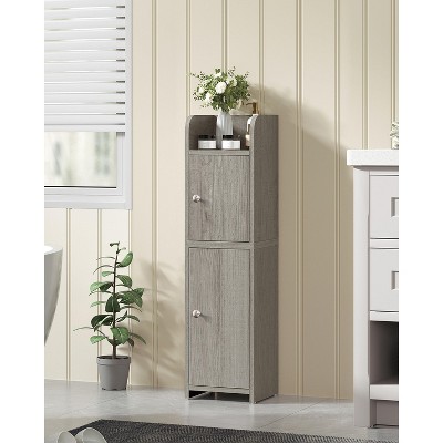 USIKEY Bathroom Storage Cabinet, Narrow Cabinet with Doors and Adjustable Shelves, Corner Bathroom Cabinet, Bathroom Storage for Small Spaces