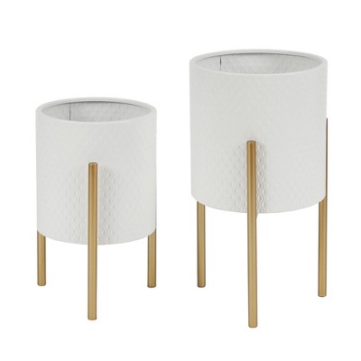 LuxenHome White Metal Cachepot Planters Set with Gold Stands