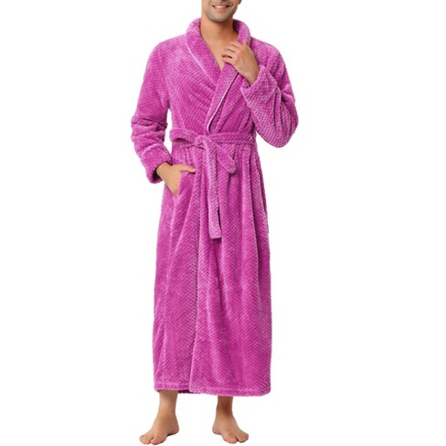 Mens Fleece Robe Plush Bathrobe Men Flannel Long Robe Shawl Collar Sleepwear 