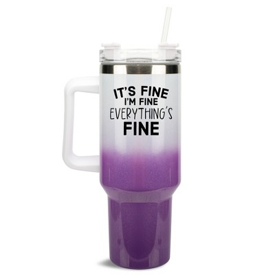 Elanze Designs It's Fine I'm Fine Everything's Fine 40 oz. Stainless Steel, Large Water Bottle Coffee Mug, Spill & Leak Resistant, Thermal Travel