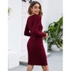 Clearlove Womens Sweater Dress V Neck Long Sleeve Ribbed Knit Tie Waist Bodycon Casual Dress Fit Midi Dress, Dark Red - S - 2 of 4