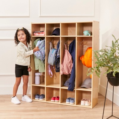 Natural Birch 4-Section Coat Locker with Hooks