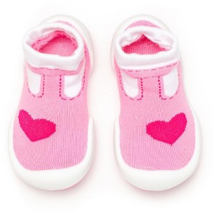 Komuello Toddler Girl First Walk Sock Shoes T Strap Heart - 1 of 4