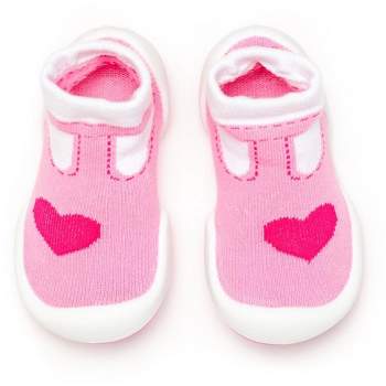 Komuello Toddler Girl First Walk Sock Shoes T Strap Heart