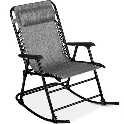 Best Choice Products Folding Outdoor Zero Gravity Rocking Lounge Chair w/ Headrest Pillow - Gray