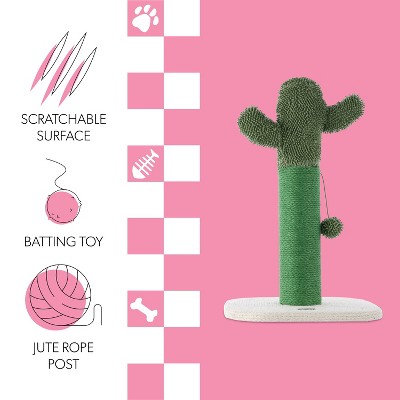 21" Green Sisal Cactus Cat Scratching Post with Fuzzy Toy
