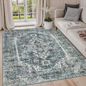 Decorative Vintage Area Rug for Kitchen Living Room - Distressed Retro Medallion Carpet, Soft Washable Non Slip Low Pile Non Shedding Thin Rug - 1 of 4