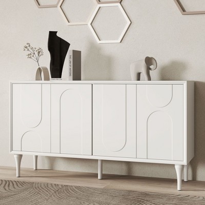 Mid Century Sideboard Buffet Cabinet, Kitchen Storage Cabinet Credenza with 2 Adjustable Shelves and 4 Doors