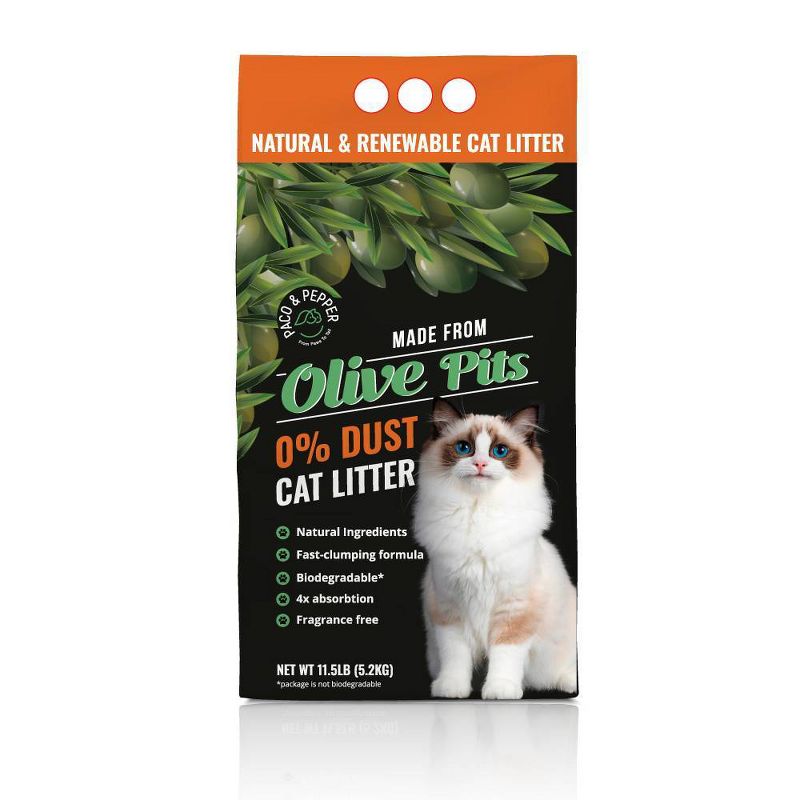 Paco &#38; Pepper Made from Olive Pits Natural Low Dust Clumping Cat Litter - 11.5lbs, 1 of 7